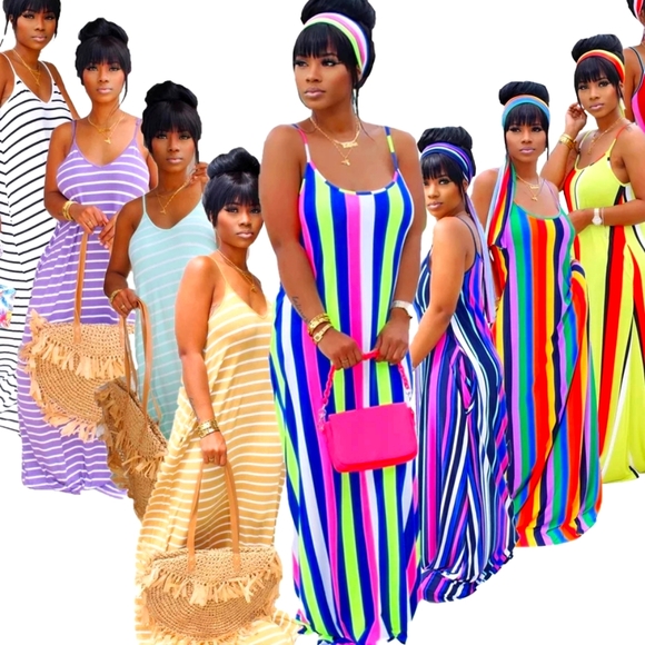 Highlight striped maxi dress w/headband - Picture 2 of 2